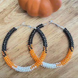 Handmade Native American Beaded Hoop Earrings 🧡